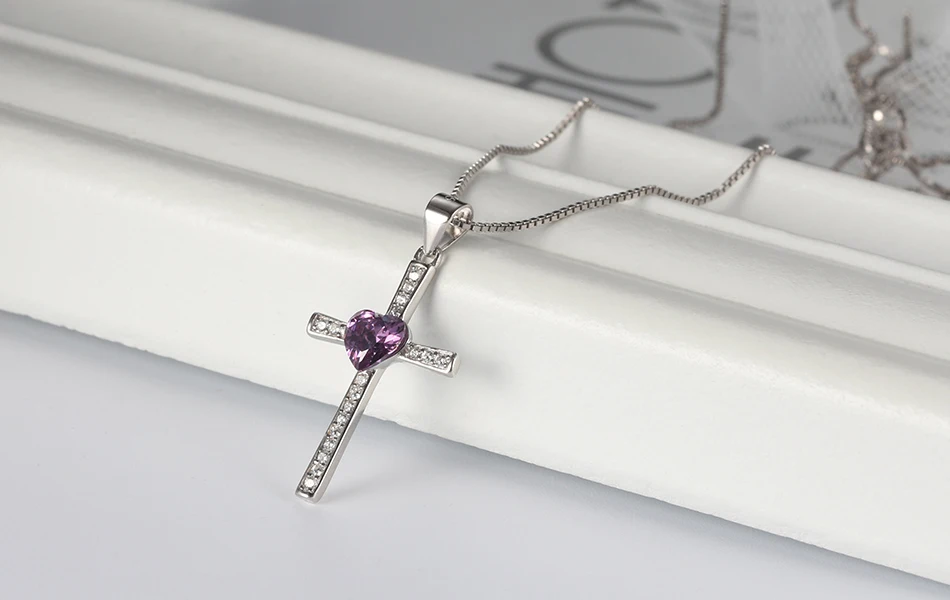 ORSA JEWELS, подлинное 925 пробы Серебряное сердце с подвеской в виде Креста для женщин, ожерелья AAA CZ, Модные женские ювелирные изделия ASN88