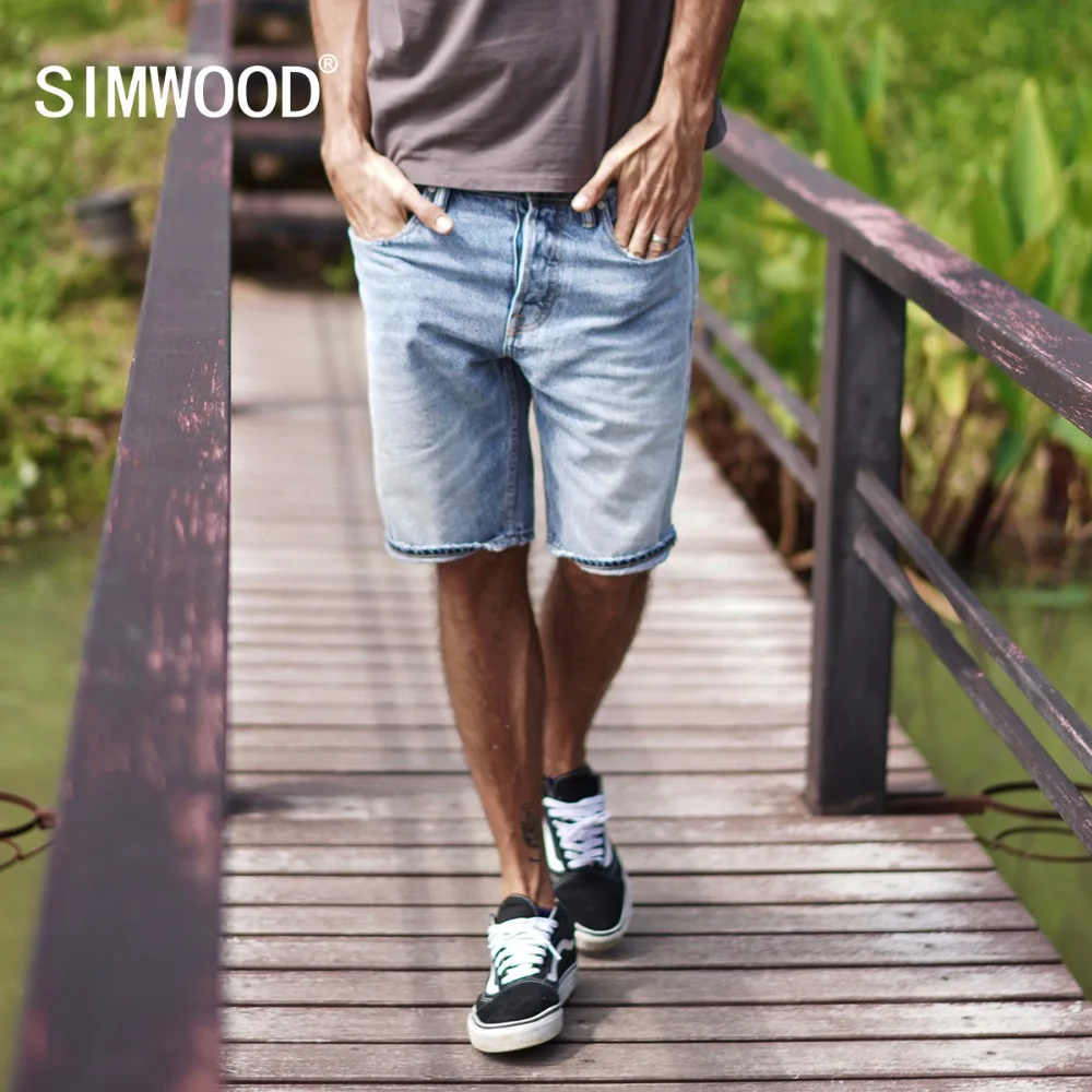 

SIMWOOD 2022 Summer New Selvage Denim Shorts Fashion Ripped Knee Length Jeans RedLine High Quality Ripped Shorts 180085