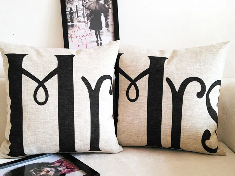 Наволочка для пар дивана Декор бороды красные губы Свадебная наволочка Mr &amp MRS