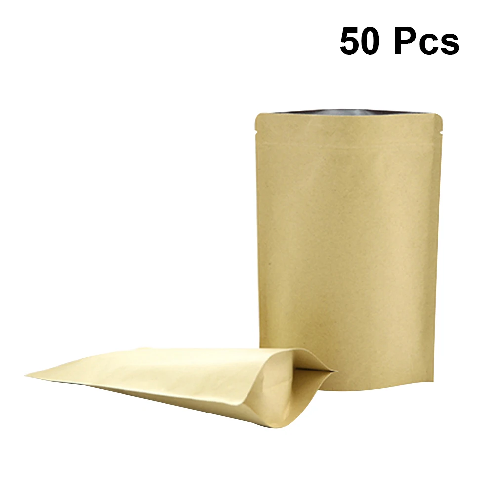 50 шт./упак. практичная крафт бумага самостоятельно стоящая сумка мешок