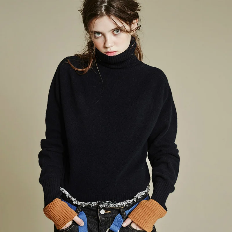 Women Long Sleeve Thick Turtleneck Cashmere Sweaters And Pullovers Fashion Tops Loose Casual Knitted Sweater Ladies Warm Jumpers | Женская