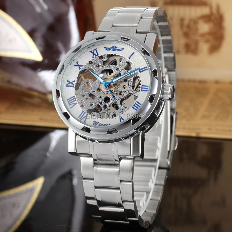 Winner WRG8008M4S3 automatic men new wristwatch free shipping skeleton silver color watch stainless steel band best gift | Наручные часы