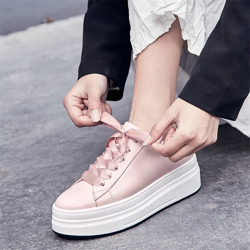 

FEDONAS Fashion Cute Women Genuine Leather Flats Platforms Shoes Woman Lace Up Soft Leather Round Toe Casual Shoes Ladies Loafer