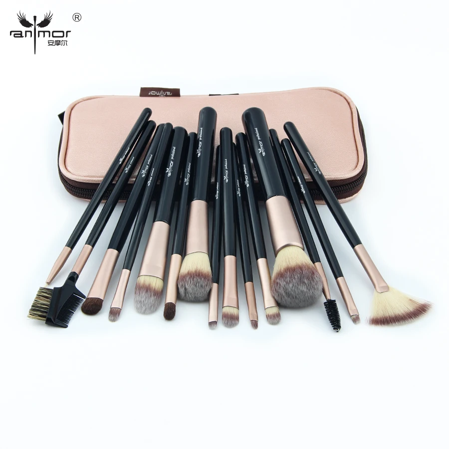 Anmor New 15PCS Makeup Brushes Set Foundation Professional Soft Eyebrow Eyeshadow Make Up Brush Kit Synthetic Hair with Pink Bag|brush kit|brush set
