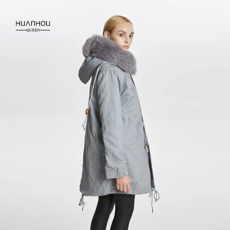 Распродажа королева huanhou пальто из натурального меха новая модная одежда Паркер