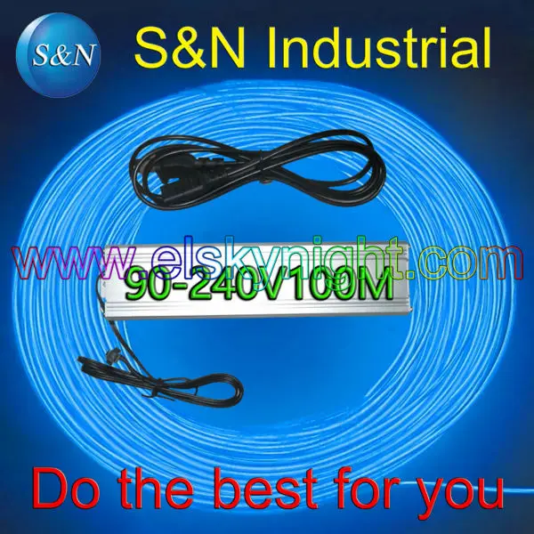 Blue 100M Flexible Wire Rope Tube Neon Light with 100-240V AC inverter for holiday,party,festival and house decoration free EMS