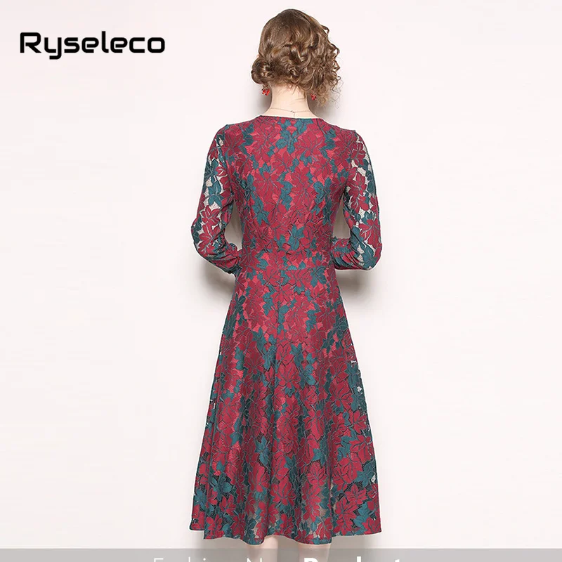 Queeen-элегантное женское кружевное платье миди с полым вырезом на осень и зиму 2018 |