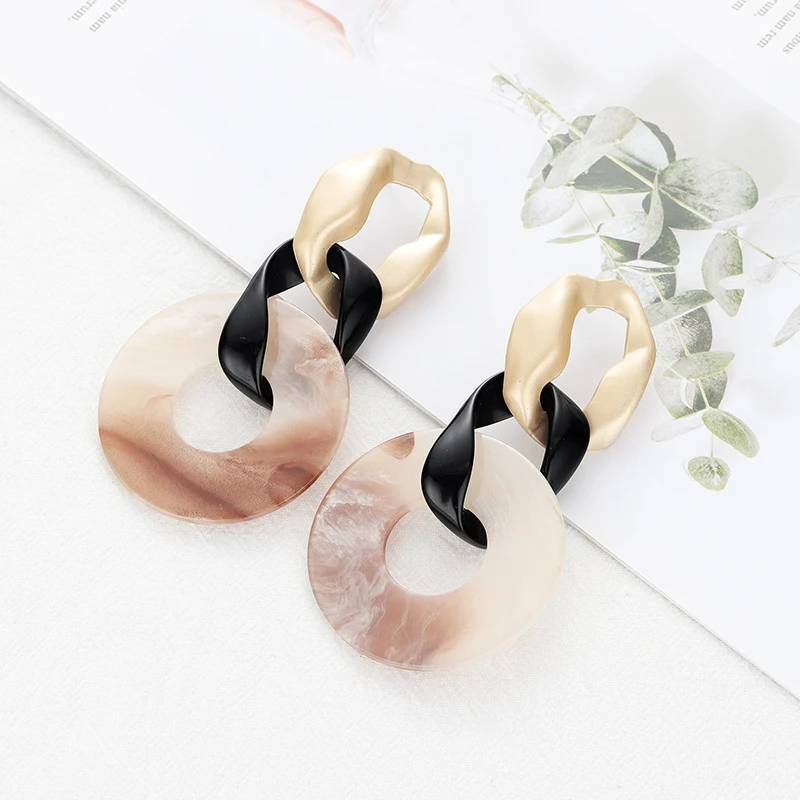 Женские Висячие серьги золотого цвета винтажные круглые из акриловой смолы