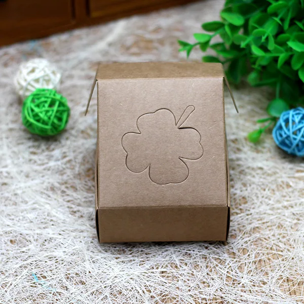 Free Shipping 6.5*6.5*3cm Four Leaf Clover Hollow Out Brown Kraft Paper Party Festival Gift Craft Handmade Soap Package Pack Box | Дом и сад