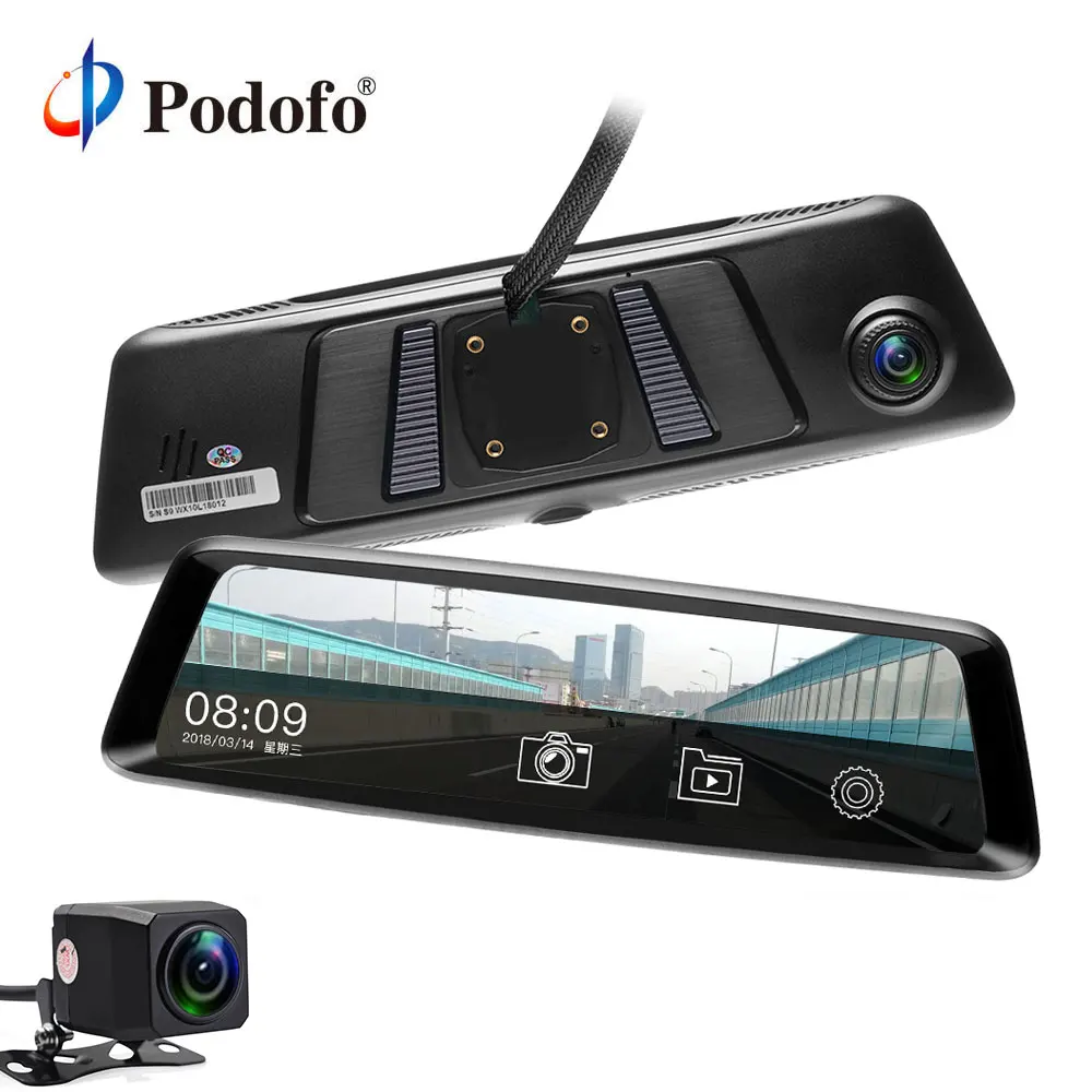 Podofo 10 ''сенсорный 1080 P двойной объектив Автомобильный видеорегистратор
