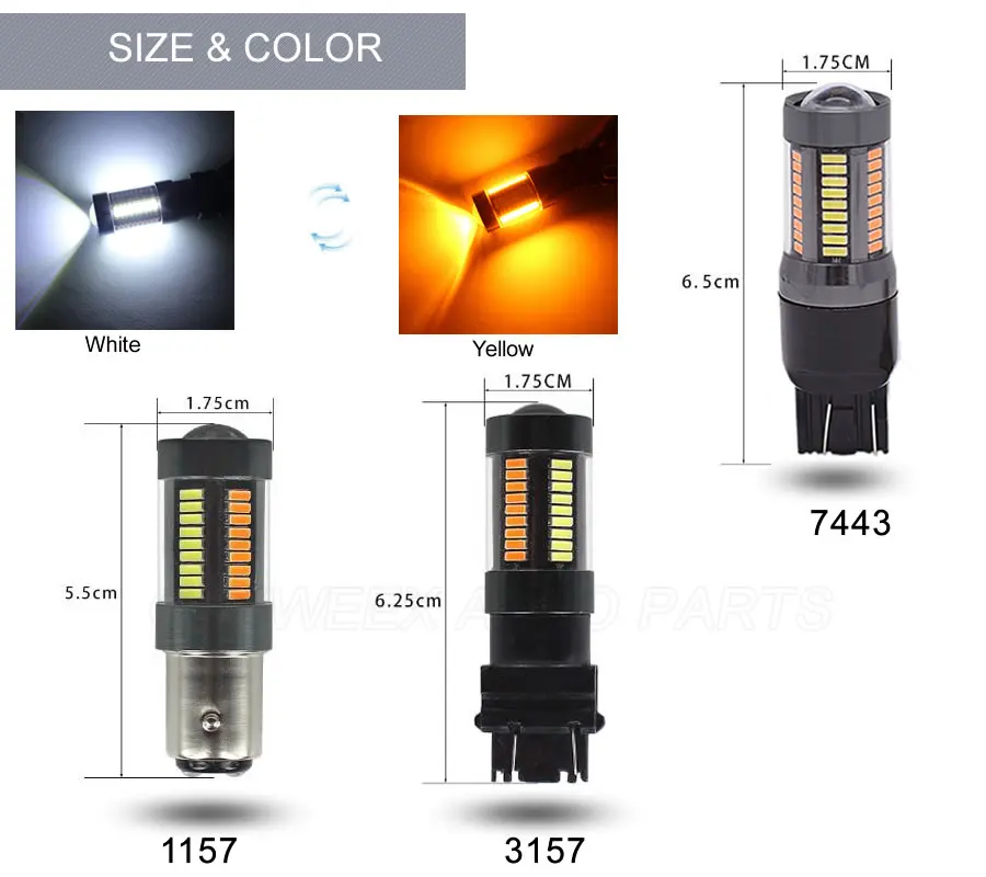 1 шт. 1157 BAY15D T25 3157 T20 7443 светодиод 4014 66 SMD Автомобильные лампы указатели поворота