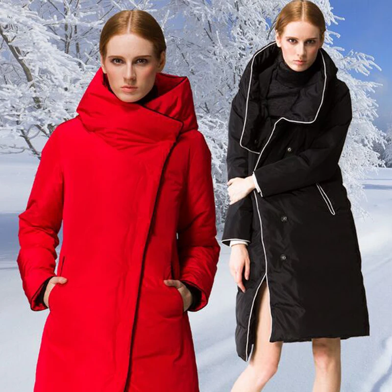 Женское длинное пуховое пальто парка на белом утином пуху в европейском стиле