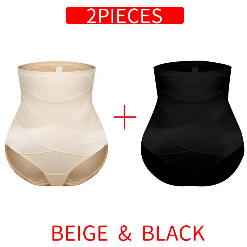 Black And Beige Утягивающие трусы для женщин, Корректирующее белье с высокой талией, утягивающее белье для тела - Цвет: Black And Beige