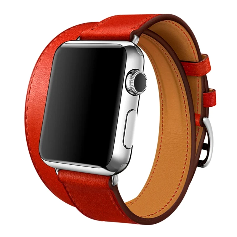 Ремешок для часов с двумя петлями для Apple Watch 1, 2, 3, 4, ремешок 38 мм, 40 мм, 42 мм, 44 мм, ремешок из натуральной кожи в стиле панк для Apple Iwatch