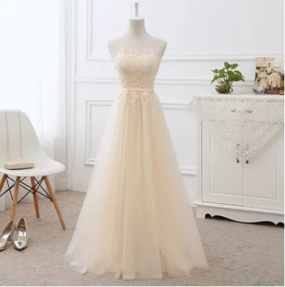 champagne Vestido De Noiva, новинка, розовое платье подружки невесты с длинными аппликациями, кружевное, прозрачное, с вырезом, сиреневое, элегантное, свадебное, выпускное, вечерние, торжественное платье - Цвет: champagne