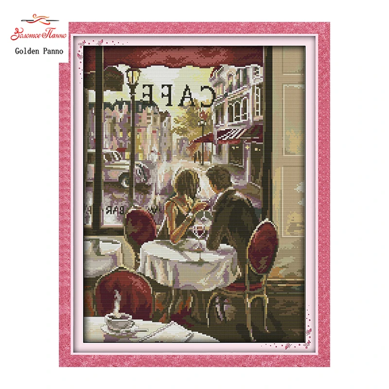 

Золотые панно, Рукоделие, сделай сам DMC Вышивка крестиком, наборы для вышивки набор для кафе пара украшения дома Счетный крест на месте 0124