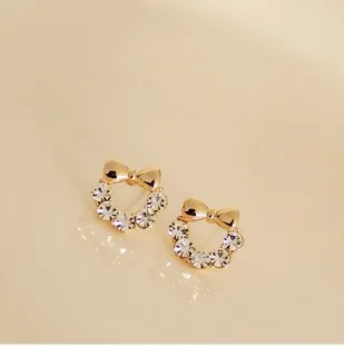 Outstanding woman unique bowknot sparkling rhinestone no pierced earrings painless ear clip | Clip Earrings