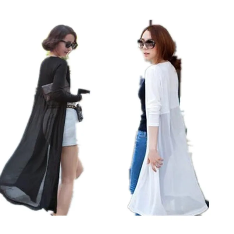 

2020 Gauze Thin Trench Outerwear Cape Modal Chiffon Patchwork Medium-long Sun Protection Clothing Female Long-sleeve Cardigan