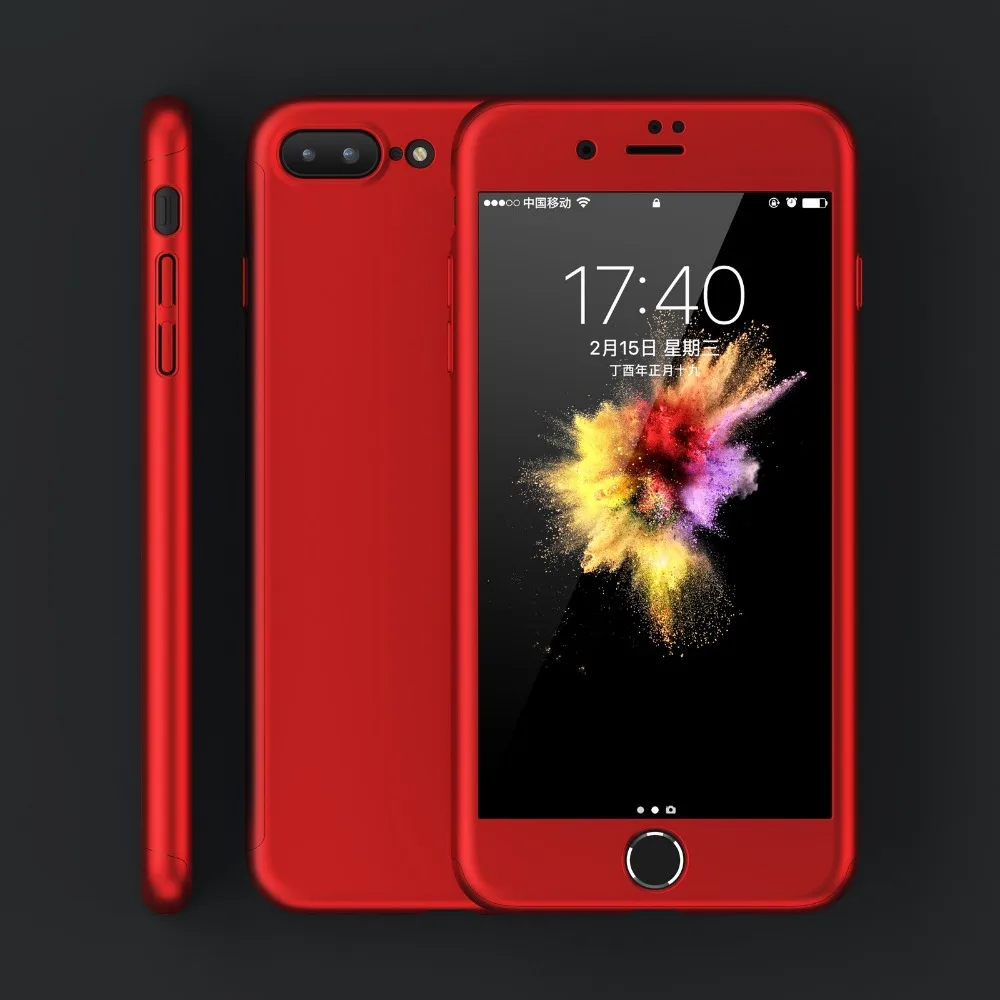 Роскошные Чехлы 360 градусов для iPhone 7 6 чехол 8 6S Plus с закаленным стеклом красный
