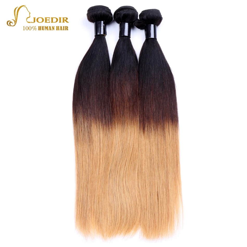 Joedir 3 Bundles Straight Hair with Closure Peruvian Weave Ombre Remy Human Weft | Шиньоны и парики