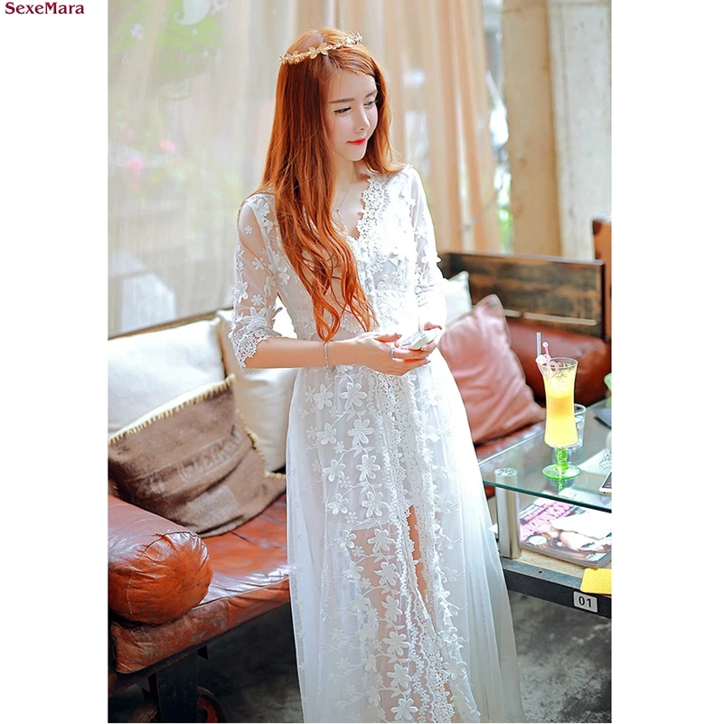 Новинка 2020 модное кружевное Сетчатое платье с разрезом и трехмерной вышивкой