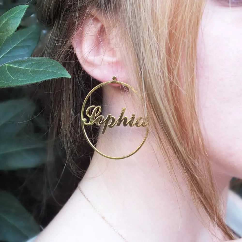 FYW нержавеющая сталь золотой обруч серьги персонализированные имя дизайнер