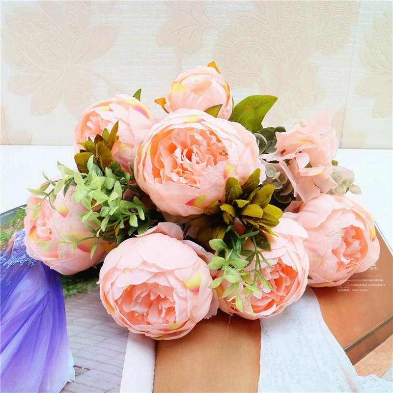 13 головок европейский стиль искусственные пионы шелковые декоративные цветы для