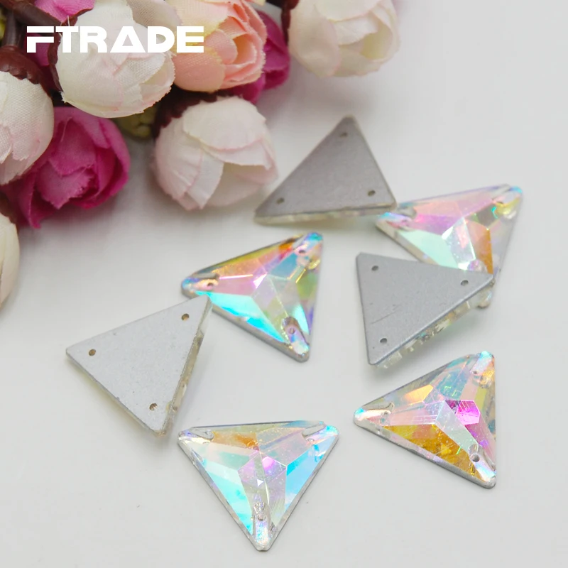 12x12 мм 16x16 мм 22x22 мм Tr iangle Форма Прозрачный Кристалл AB Flatback 2 отверстия швейные хрустальные стразы бусины для одежды невесты
