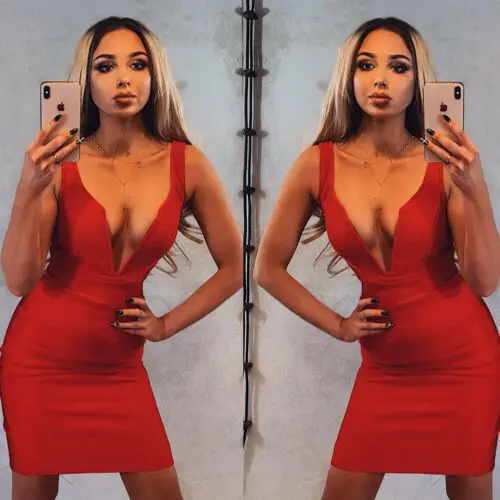2019 новые женские без рукавов Глубокий V бандаж Bodycon вечернее для вечеринки клуба