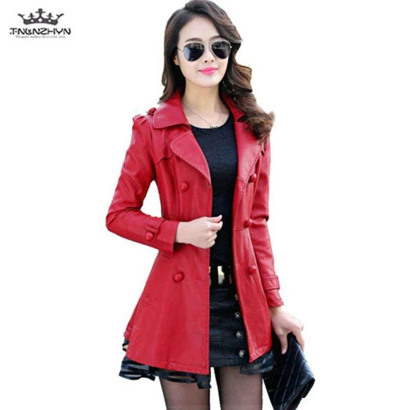 

Plus size 5XL New Spring Women Leather Jacket Boutique Fashion Slim Patchwork Long Female PU Jackets Autumn Leather Outerwear