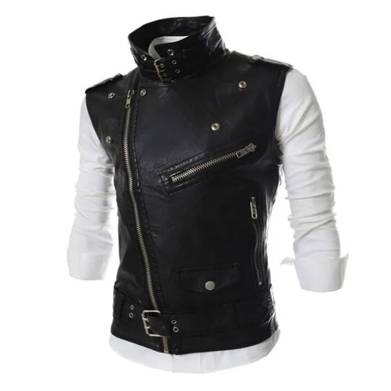 

High Quality Summer Mens Casual Vest Fashion PU Leather Lapel Collar Male Zipper Vest Slim Fit Sleeveless Chalecos Para Hombre