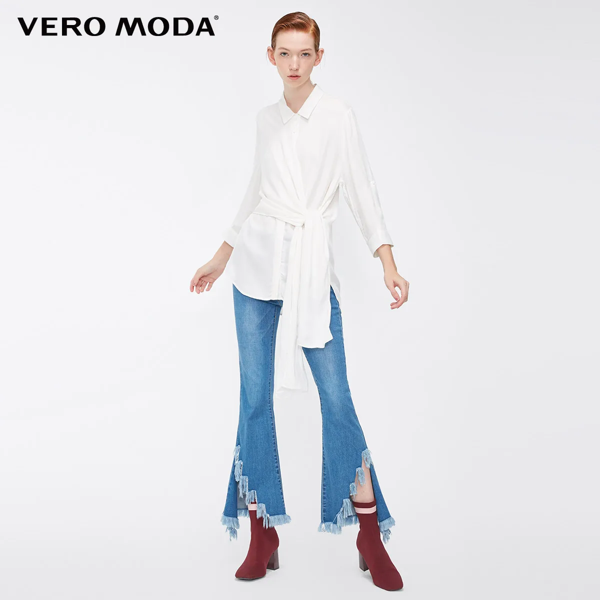 Vero Moda женская рубашка с отложным воротником и кружевным подолом 3/4 рукавами | 318331508