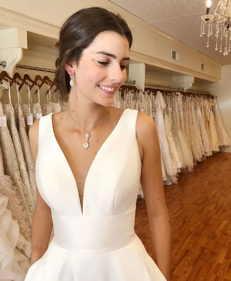 Осенние vestidos novias boda Свадебные платья Сатиновые Свадебные платья Прозрачное платье hochzeitskleid bestidos para bodas сексуальное цвета слоновой кости