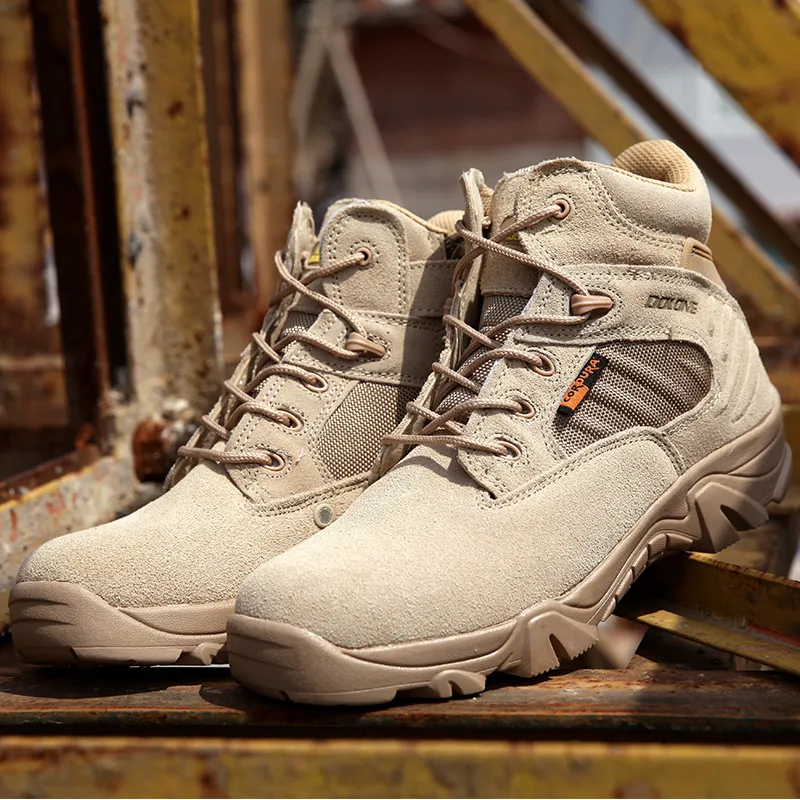 Мужские ботинки в стиле милитари черные дышащие для активного отдыха походов и