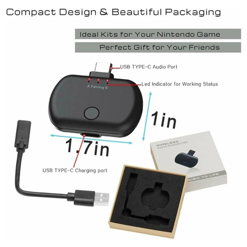 Bluetooth 5,0 usb type C Dual Link Aptx низкая задержка беспроводной музыкальный передатчик аудио адаптер для PS4 nintendo переключатель Macbook