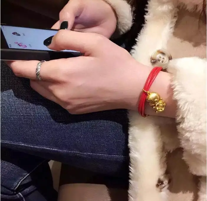 Новинка 2016 кожаный браслет с подвеской в виде обезьяны из чистого 24-каратного