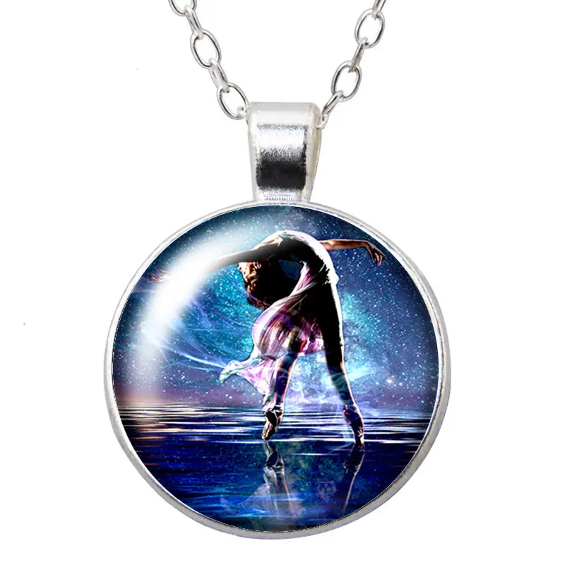 Ожерелье с круглым кулоном в виде балерины для влюбленных 25 мм стеклянный