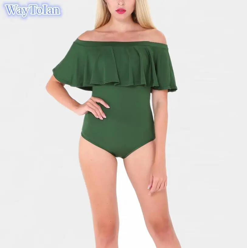 WayToIan сексуальные женские оборки спандекс боди 2017 Лето Slash шеи короткий рукав