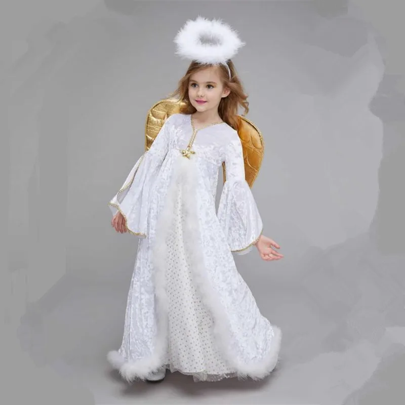 Детская одежда костюм золотого Ангела для девочек косплея рождественской