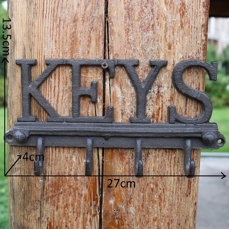 

Vintage Cast Iron KEYS Wall Sign Hook with Four Hangers