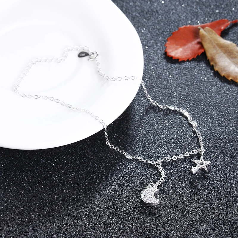 Женский браслет на лодыжку из 100% стерлингового серебра 925 пробы с блестящими