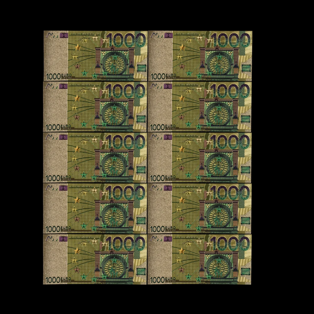 Продажа 10 шт./партия цветных банкнот евро 1000 в 24-каратном золоте искусственные