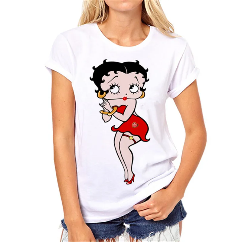 Женские betty boop с О-образным вырезом Футболка Повседневная Camisa короткий рукав