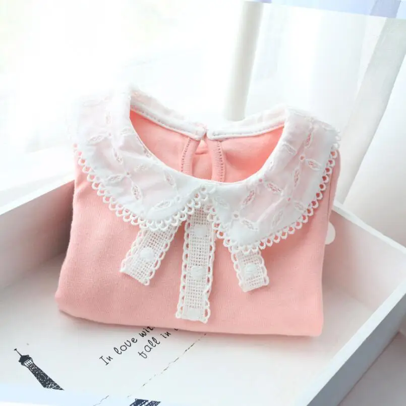 pink girls blouse Школьная блузка для девочек, хлопковая белая кружевная футболка с длинным рукавом, Детская футболка для девочек, детские топы для малышей JW7455 - Цвет: pink girls blouse