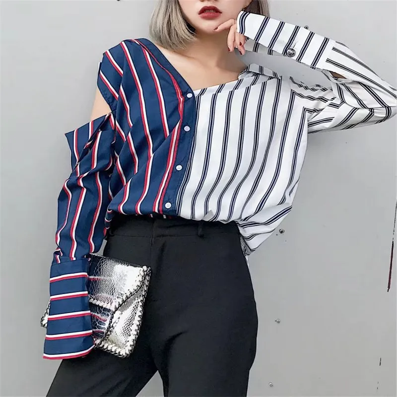 Лето 2017 г. Новый Повседневное вязаный полосатый v образным вырезом сращены Полный