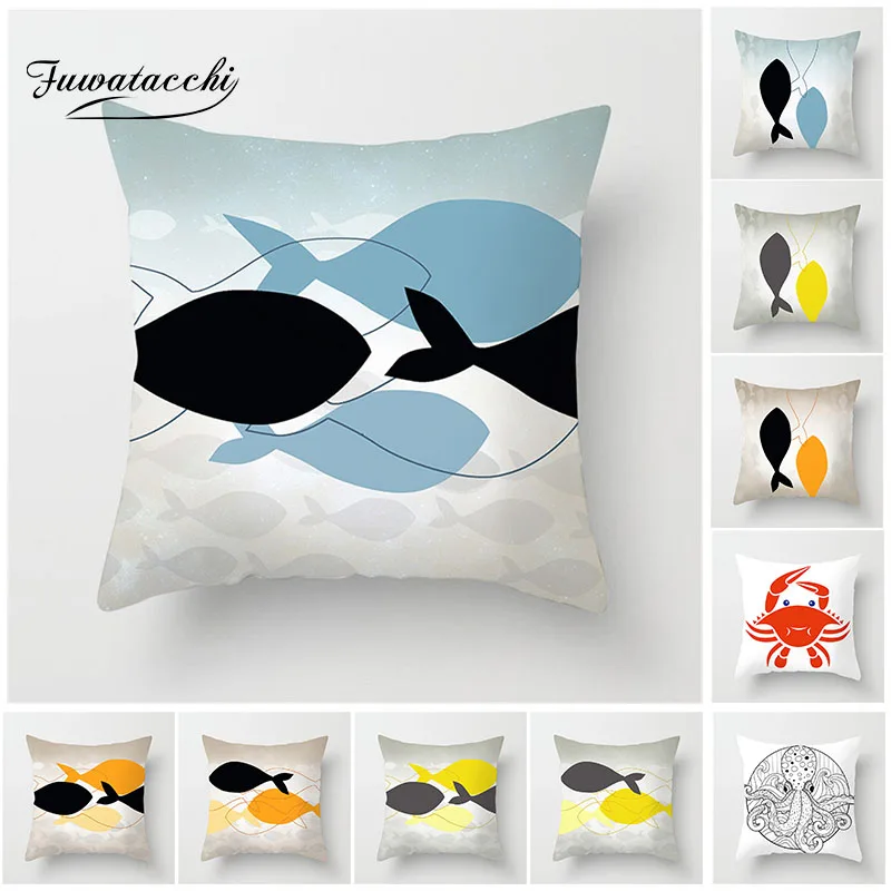 Чехол для подушки Fuwatacchi с изображением морской птицы рыбы краба осьминога