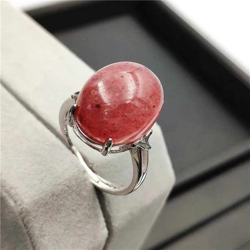 Подлинное натуральное ледяной красный клубничное кварцевое кольцо из