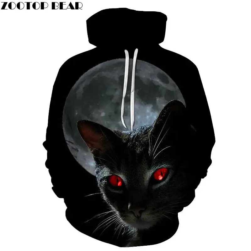 Толстовки с 3D принтом Red Eye Cat Мужская и Женская толстовка капюшоном спортивные