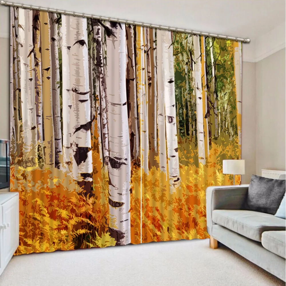

3D Curtain Photo Customize Size Oil Painting Of White Birch Curtain Bedroom Living Room Office Cortinas Breakdown Bathroom