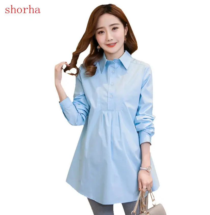 OL Shirts Cotton Maternity Blouses for Pregnant Women Long-sleeved Spring Long Blouse Casual Pregnancy Mother Business Wear